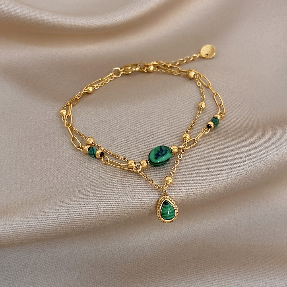Green Stone Figaro Link Bracelet