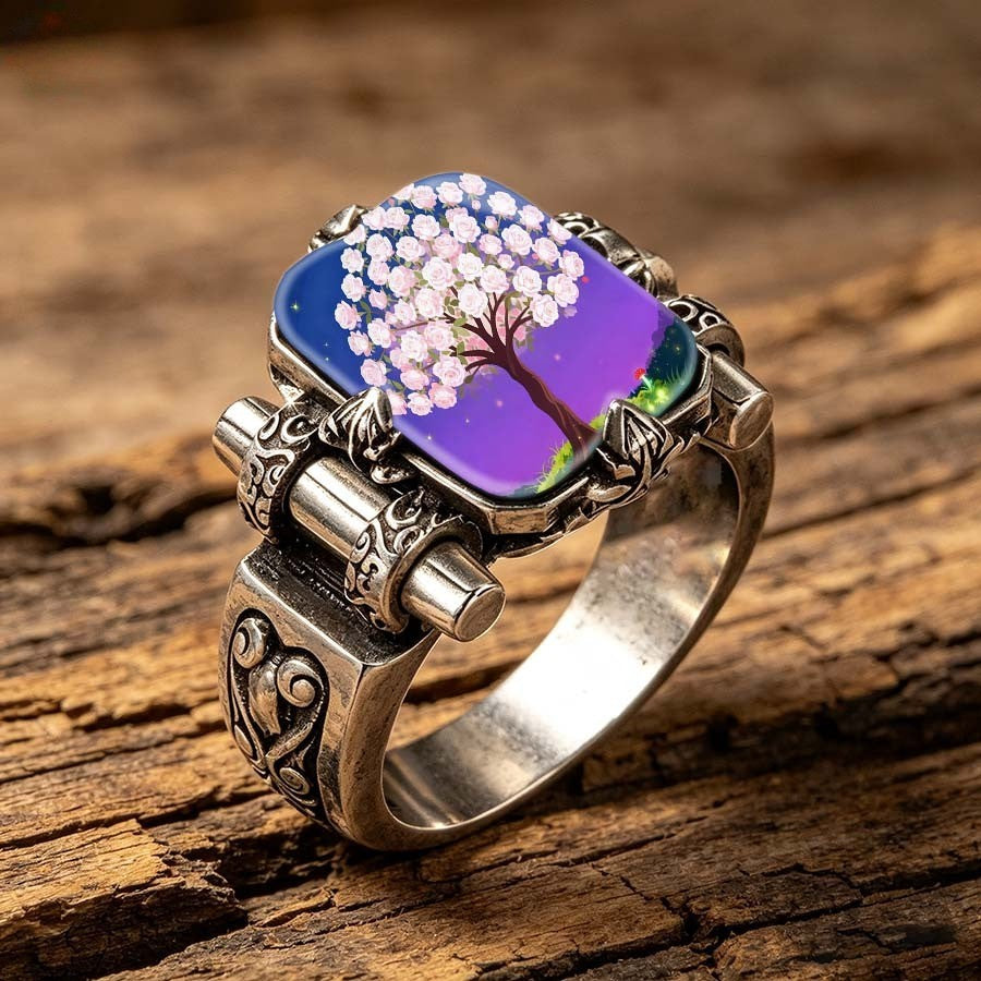 Pink Blossom Tree Square Ring