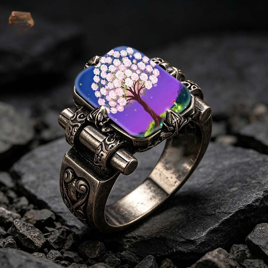 Pink Blossom Tree Square Ring