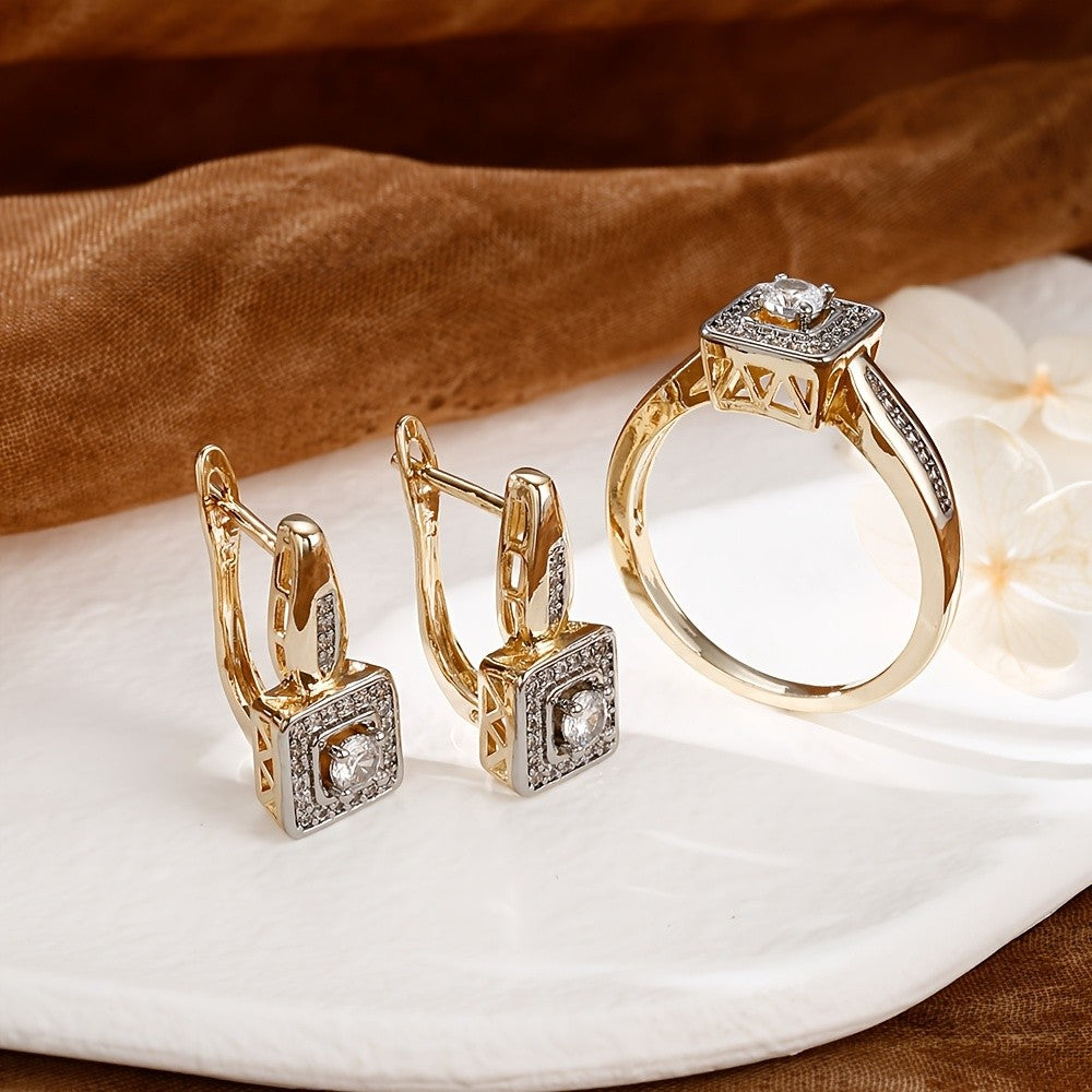 Square Halo Crystal Earring & Ring Set