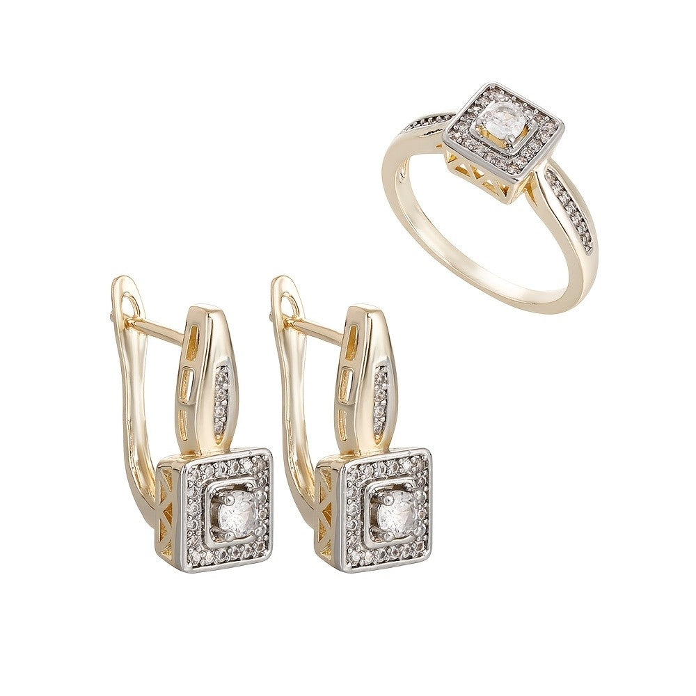 Square Halo Crystal Earring & Ring Set