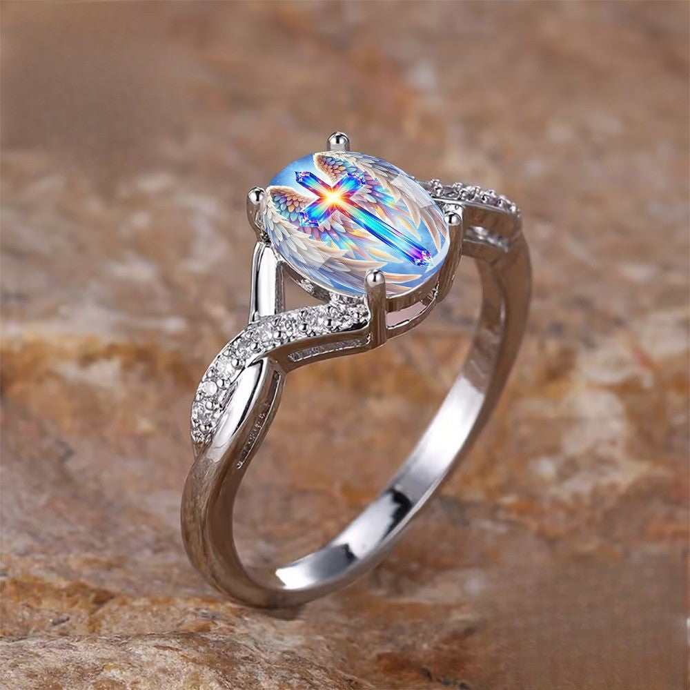 Winged Cross Twisted Band Ring