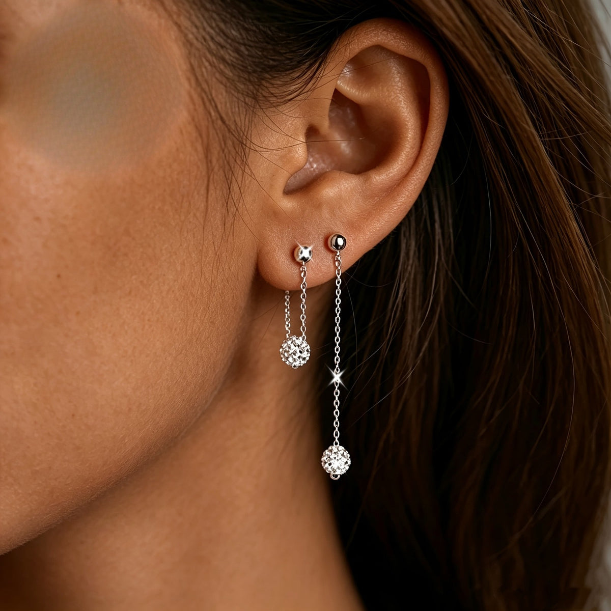 Crystal Ball Chain Drop Earrings