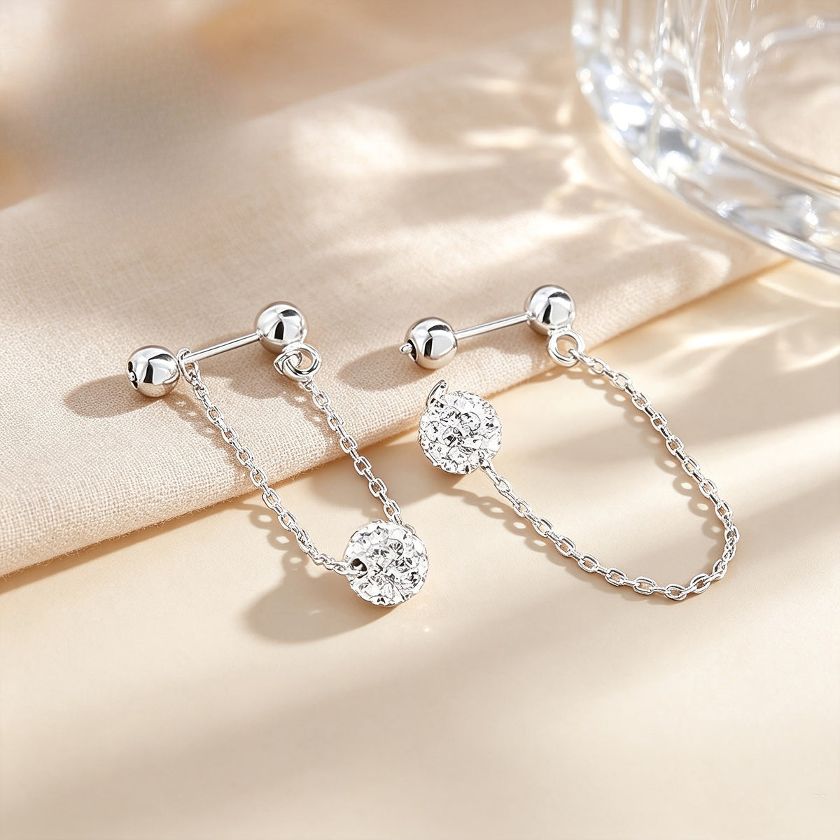 Crystal Ball Chain Drop Earrings