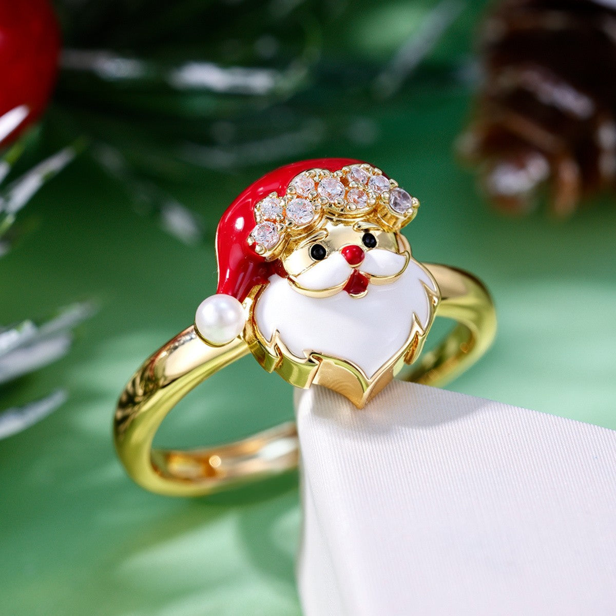 Crystal Santa Claus Enamel Ring