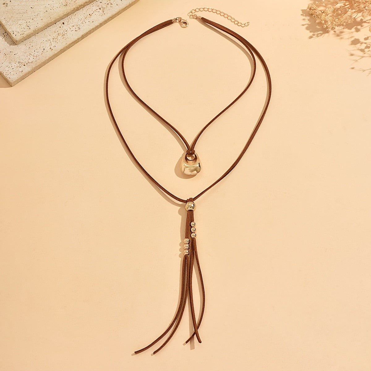 Brown Tassel Lariat Necklace