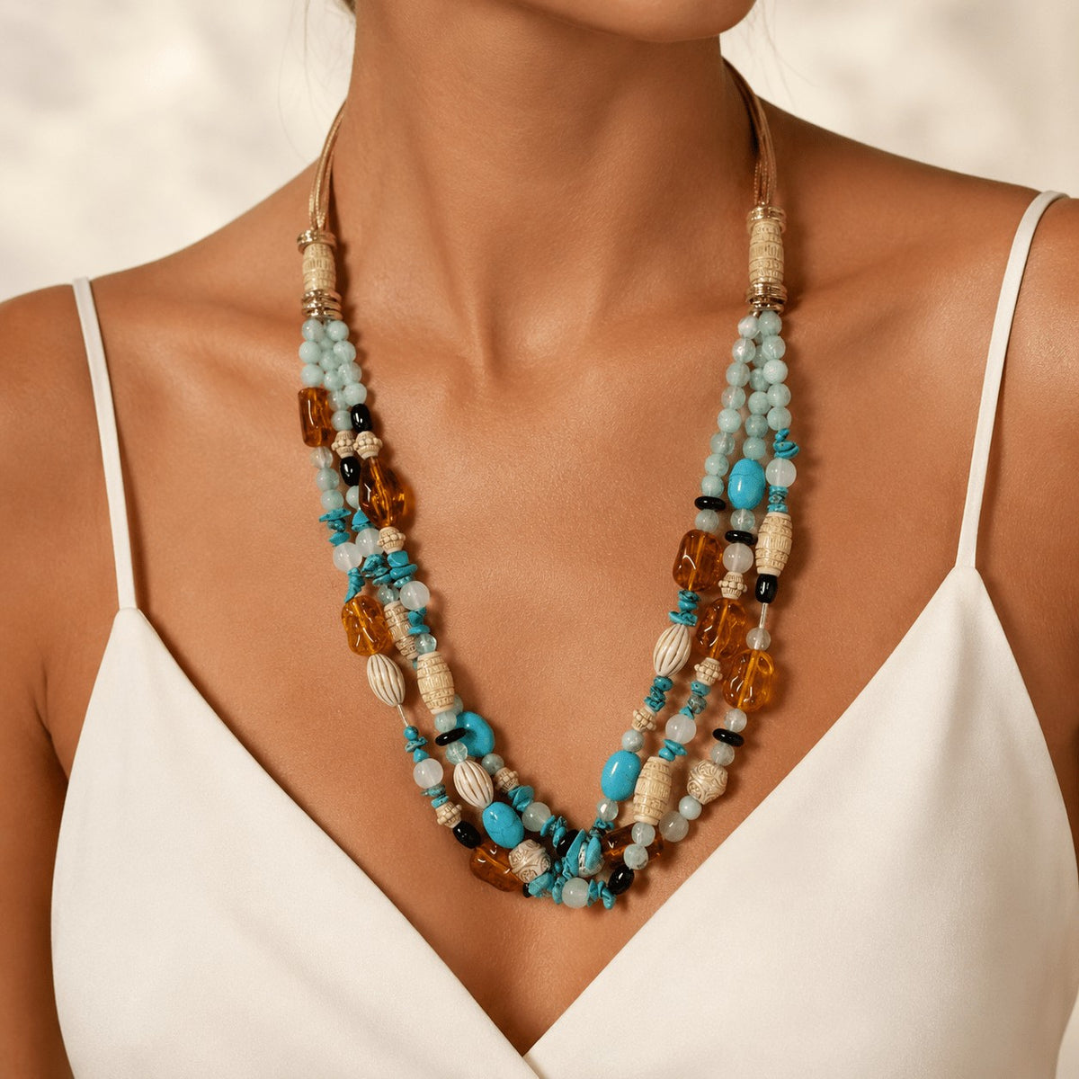 Amber & Turquoise Multi-Strand Necklace