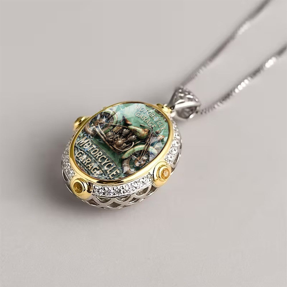 Vintage Motorcycle Oval Necklace