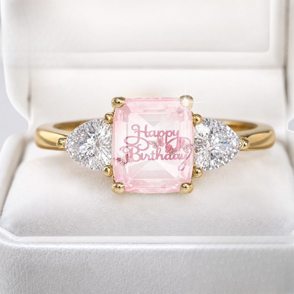Pink Butterfly Three-Stone Ring