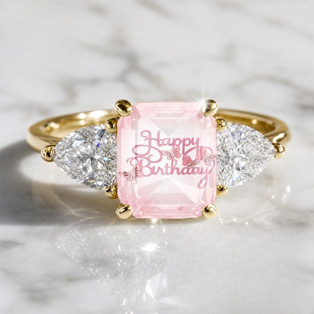 Pink Butterfly Three-Stone Ring