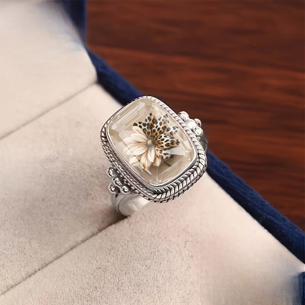 Leopard Floral Woven Square Ring