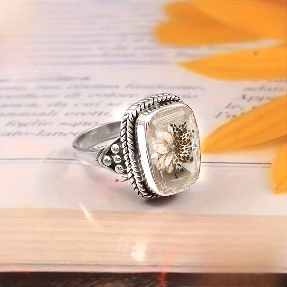 Leopard Floral Woven Square Ring