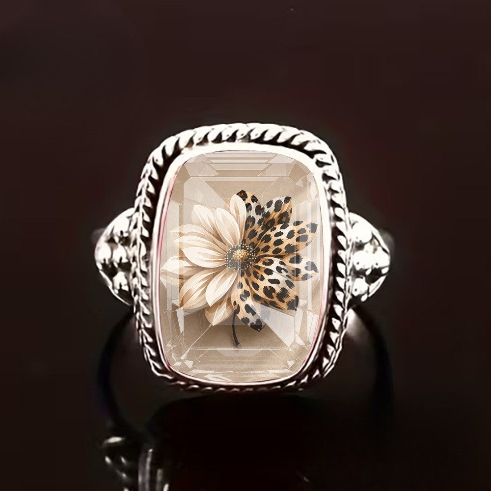 Leopard Floral Woven Square Ring