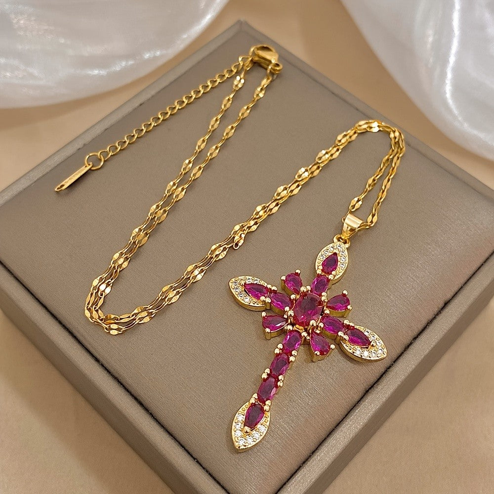 Marquise Gemstone Cross Necklace