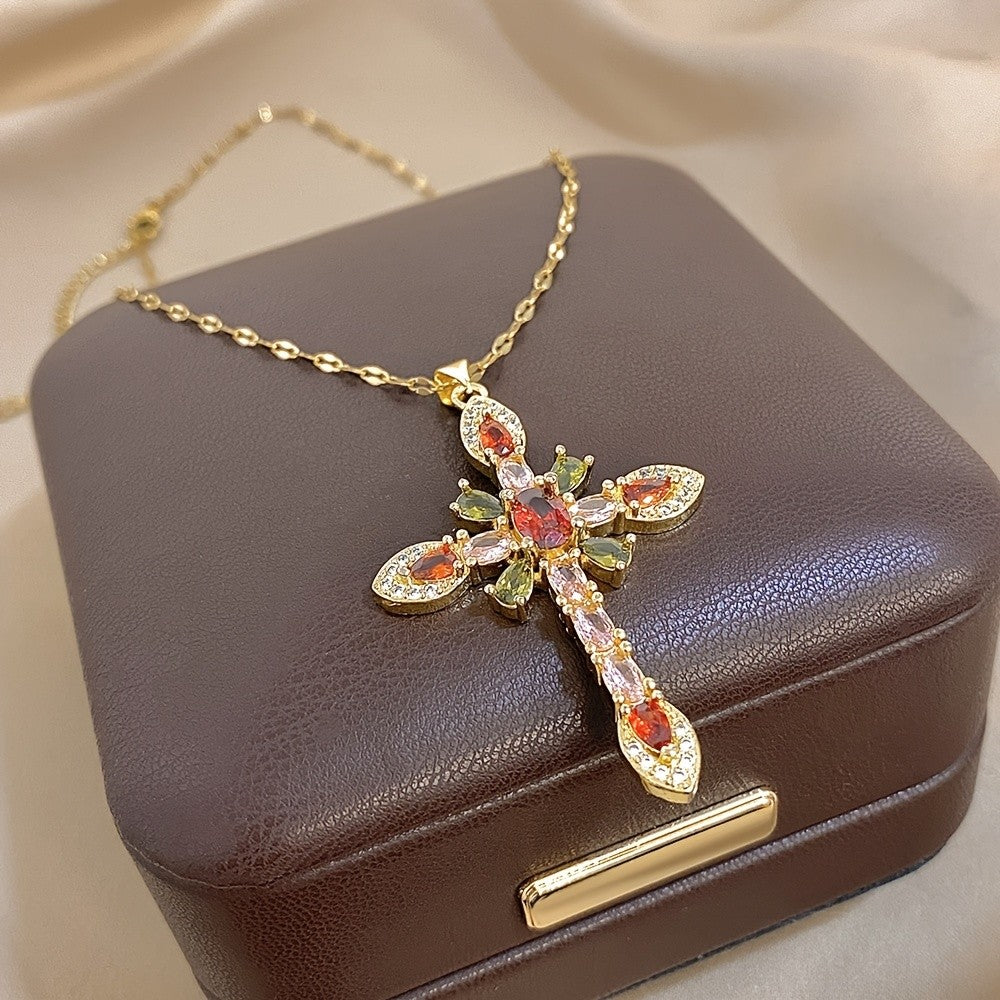 Marquise Gemstone Cross Necklace