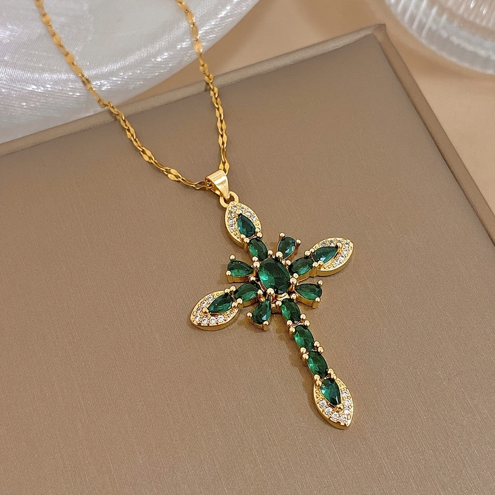 Marquise Gemstone Cross Necklace
