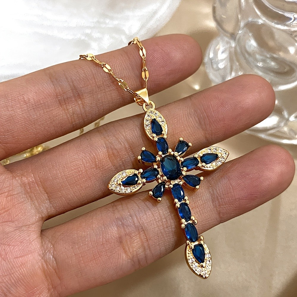 Marquise Gemstone Cross Necklace