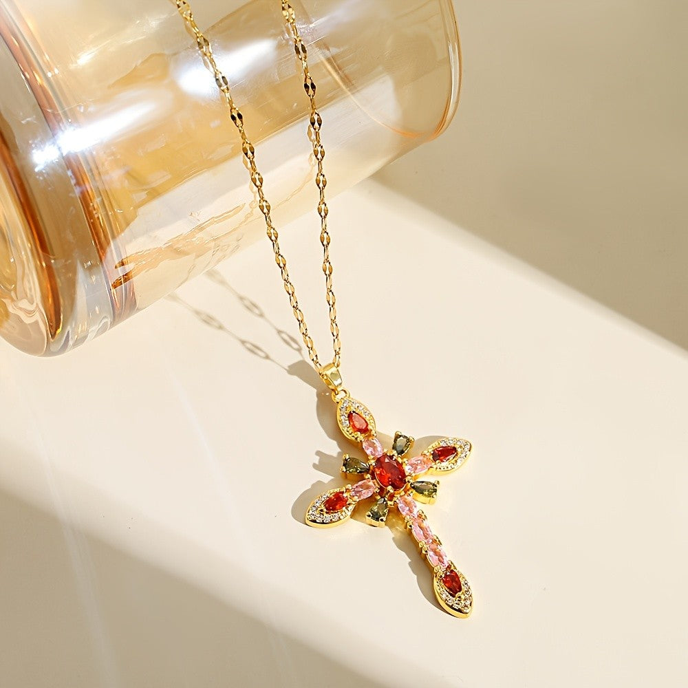 Marquise Gemstone Cross Necklace