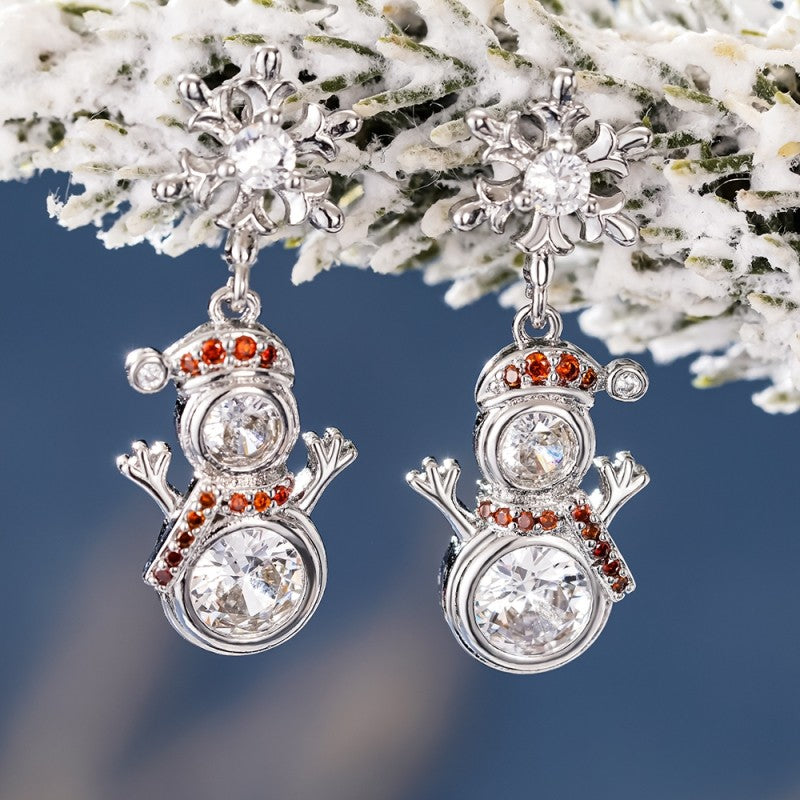 Crystal Snowman Drop Earrings