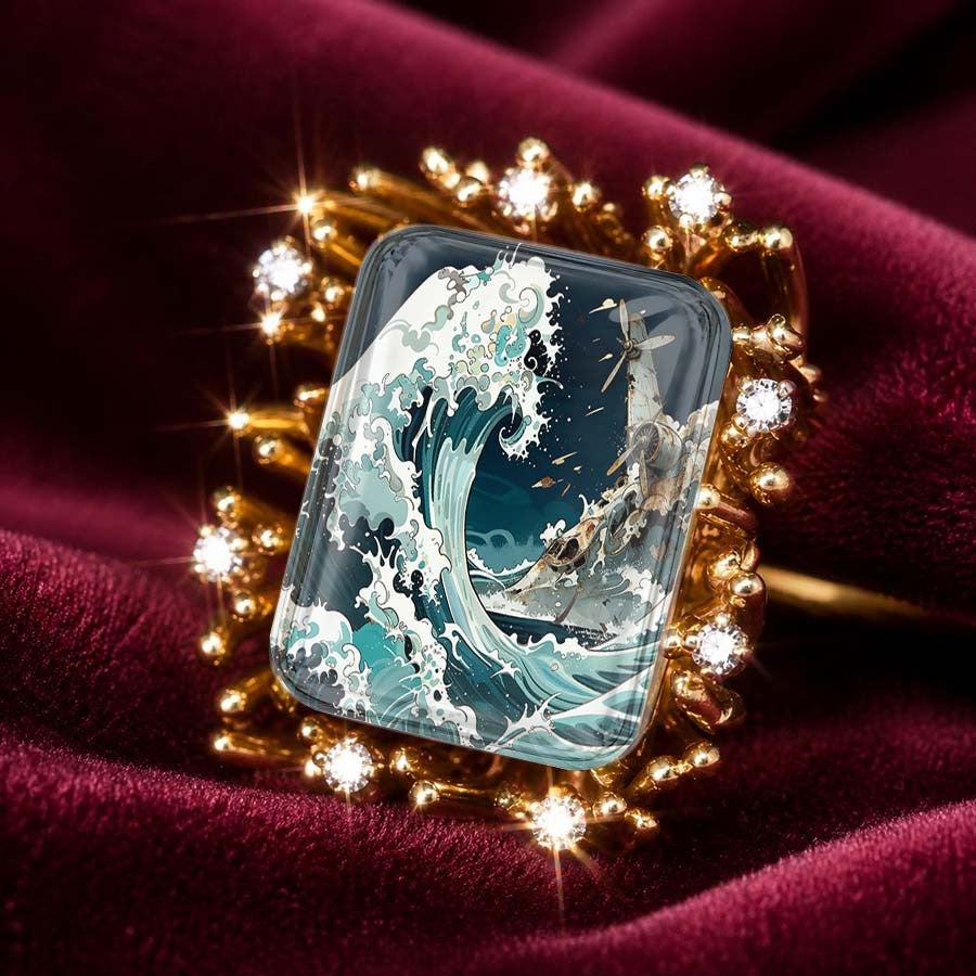 Airplane & Wave Square Ring