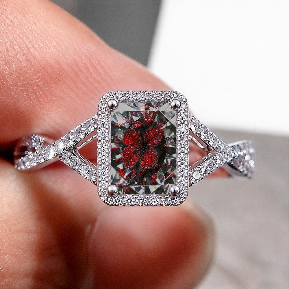 Red Flower Square Ring