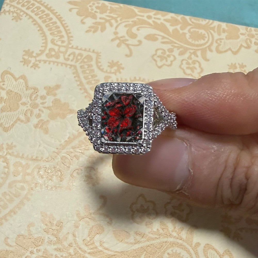 Red Flower Square Ring