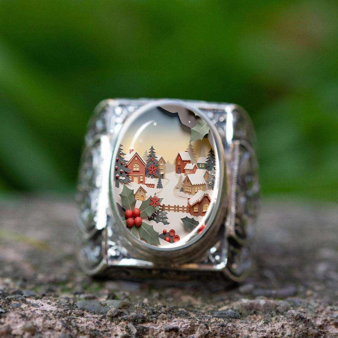 Winter Village Scene Ring