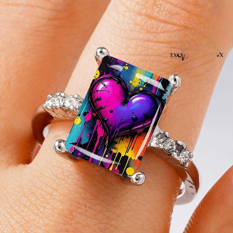 Colorful Heart Graffiti Ring