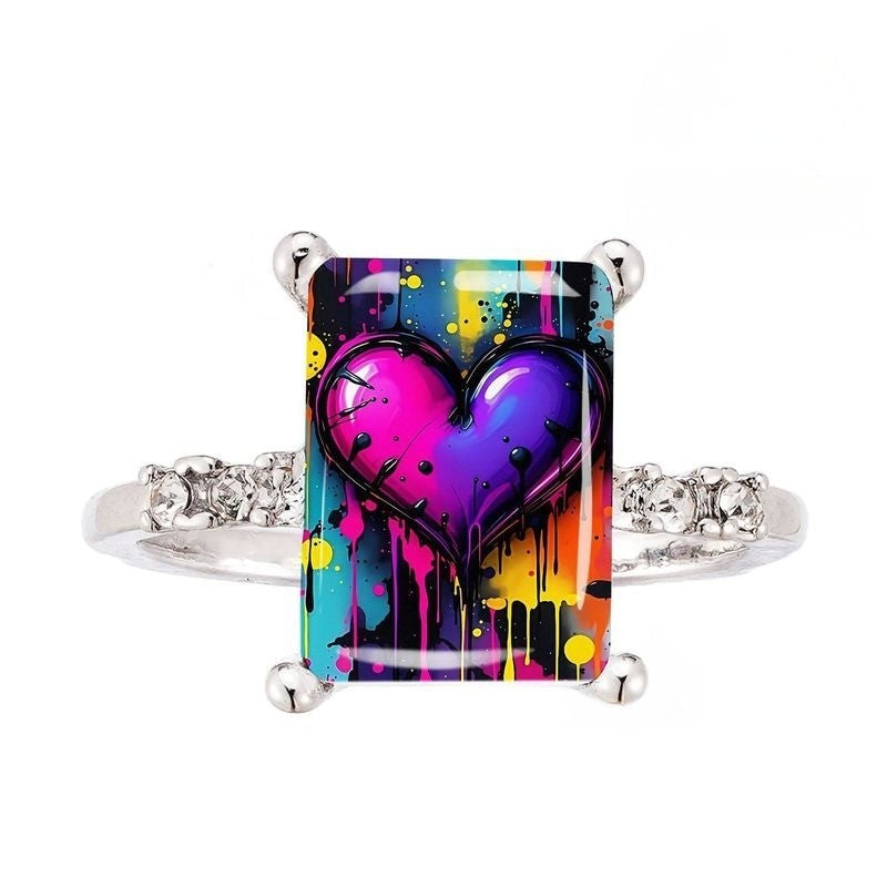 Colorful Heart Graffiti Ring