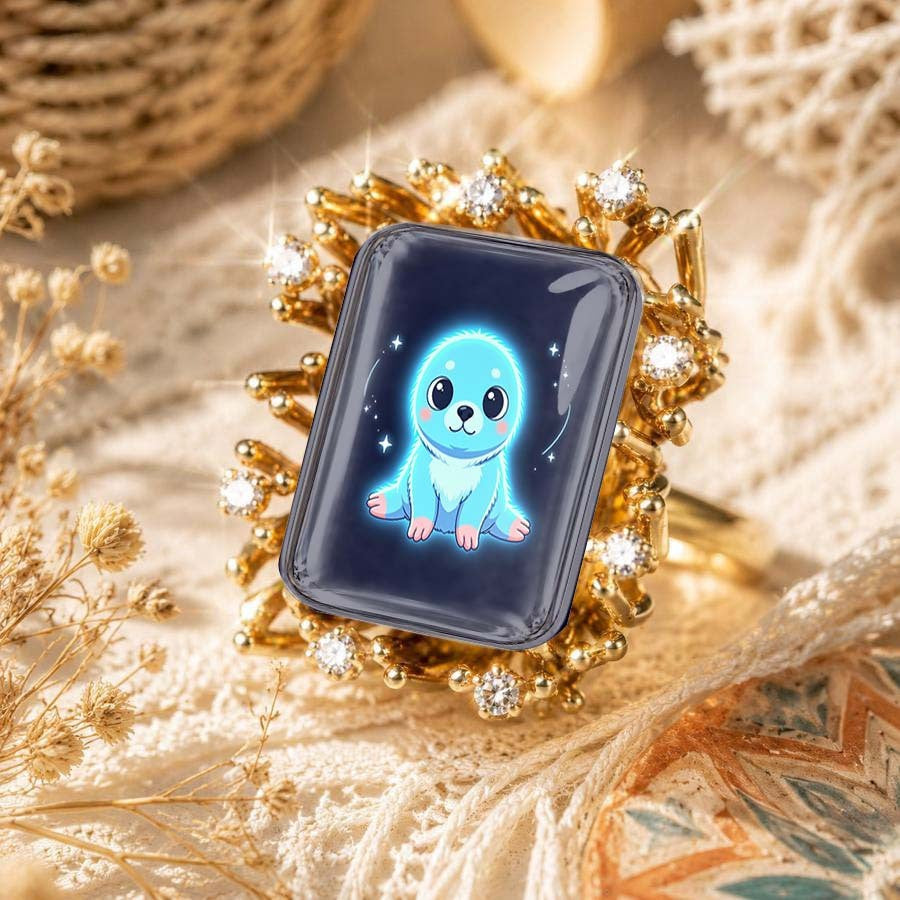 Blue Baby Seal Rectangle Ring