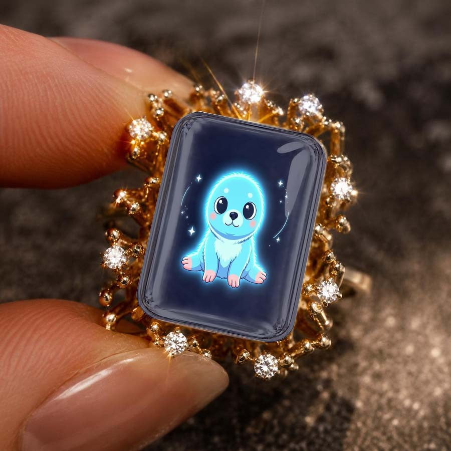 Blue Baby Seal Rectangle Ring