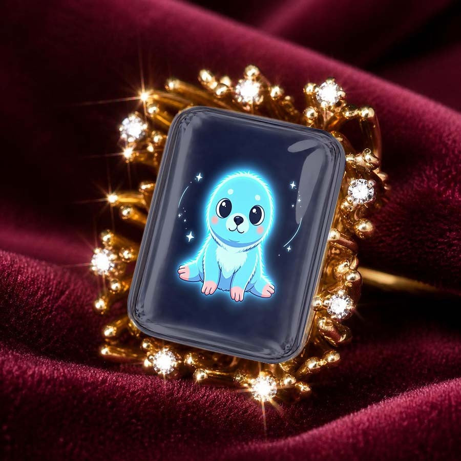 Blue Baby Seal Rectangle Ring