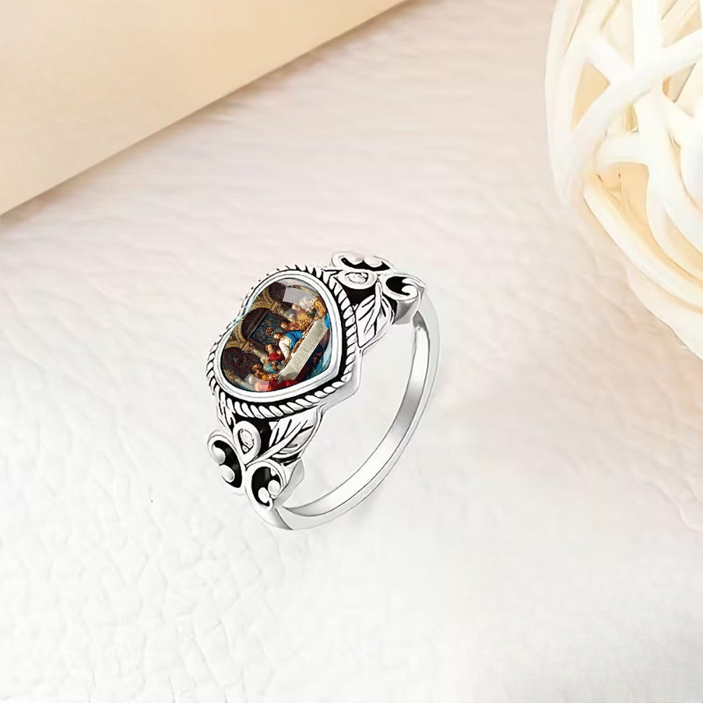 Heart Religious Scene Ring