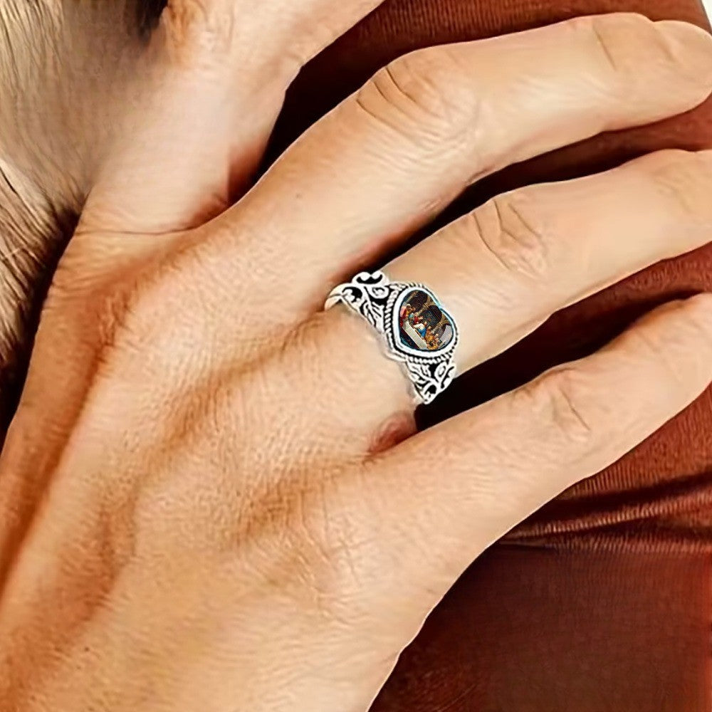 Heart Religious Scene Ring
