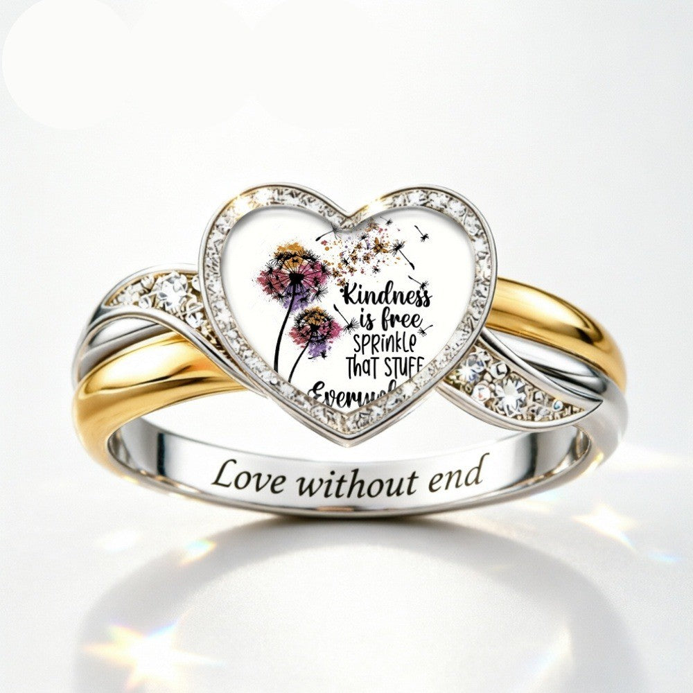 Kindness Dandelion Glass Heart Ring
