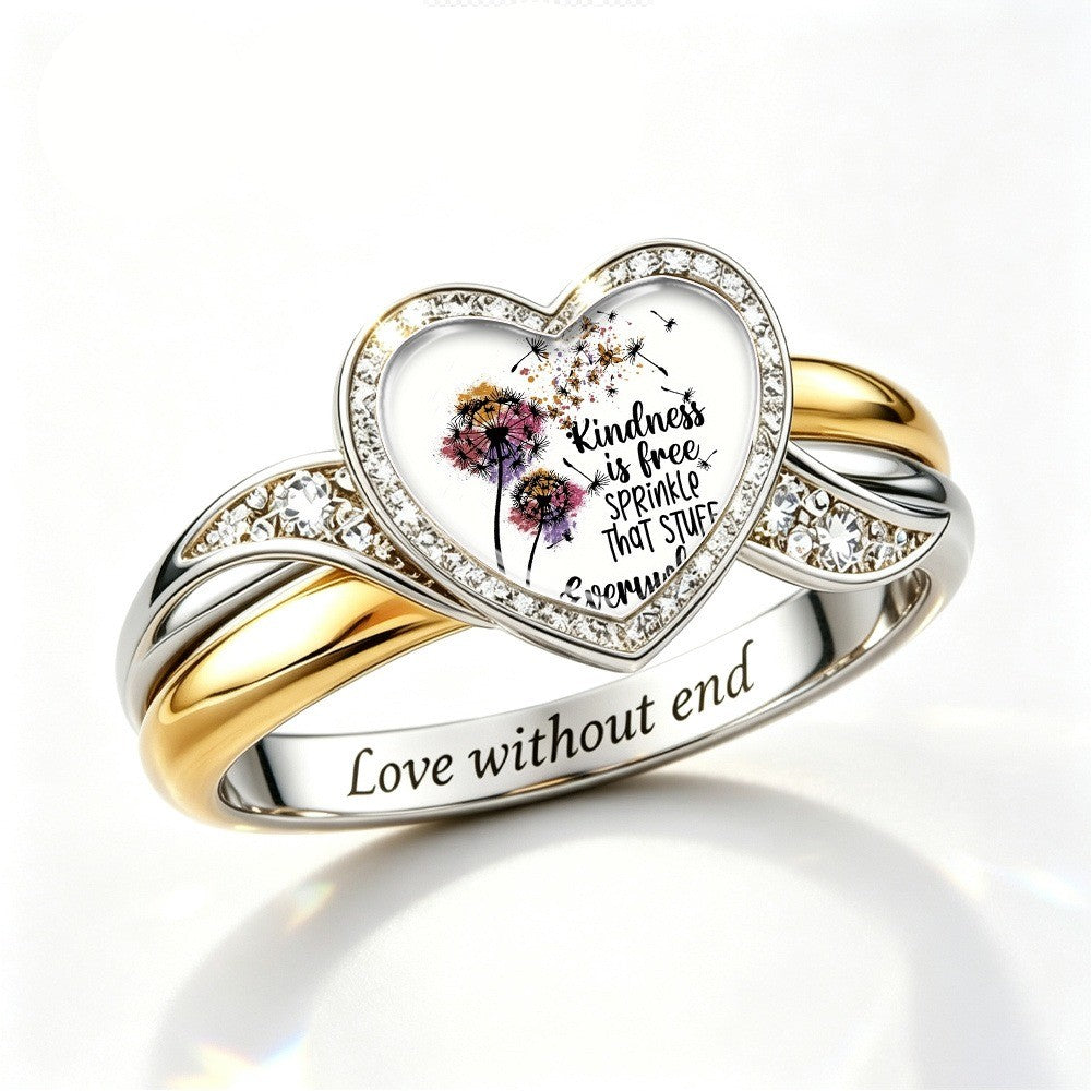 Kindness Dandelion Glass Heart Ring
