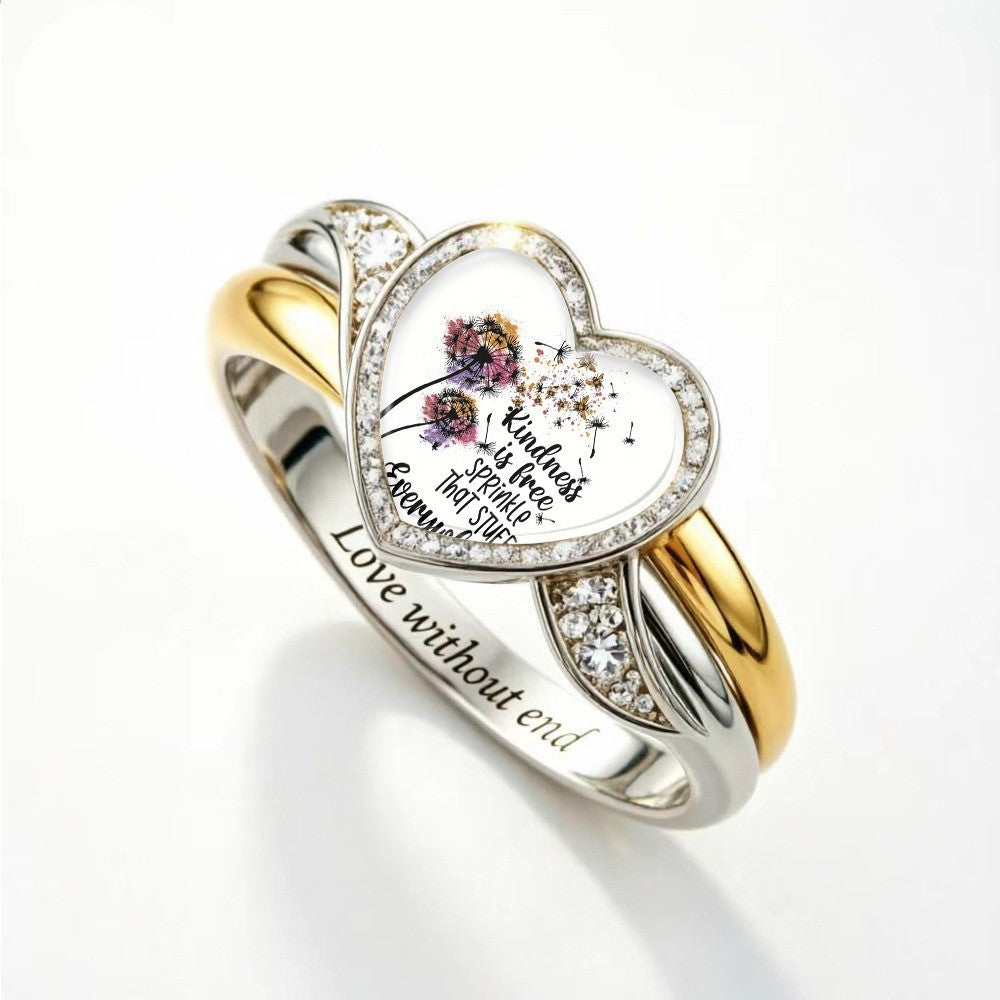 Kindness Dandelion Glass Heart Ring