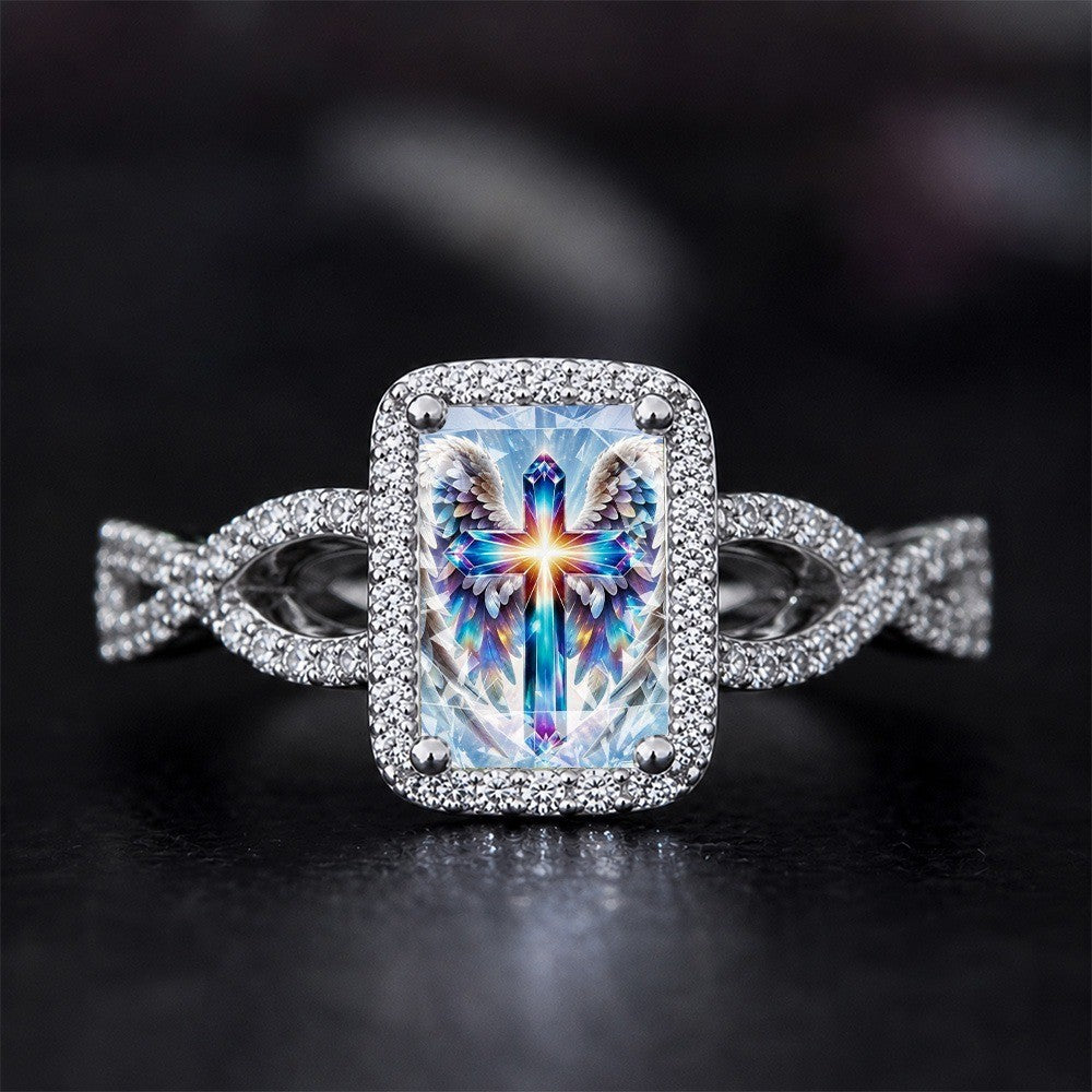 Winged Cross Square Ring