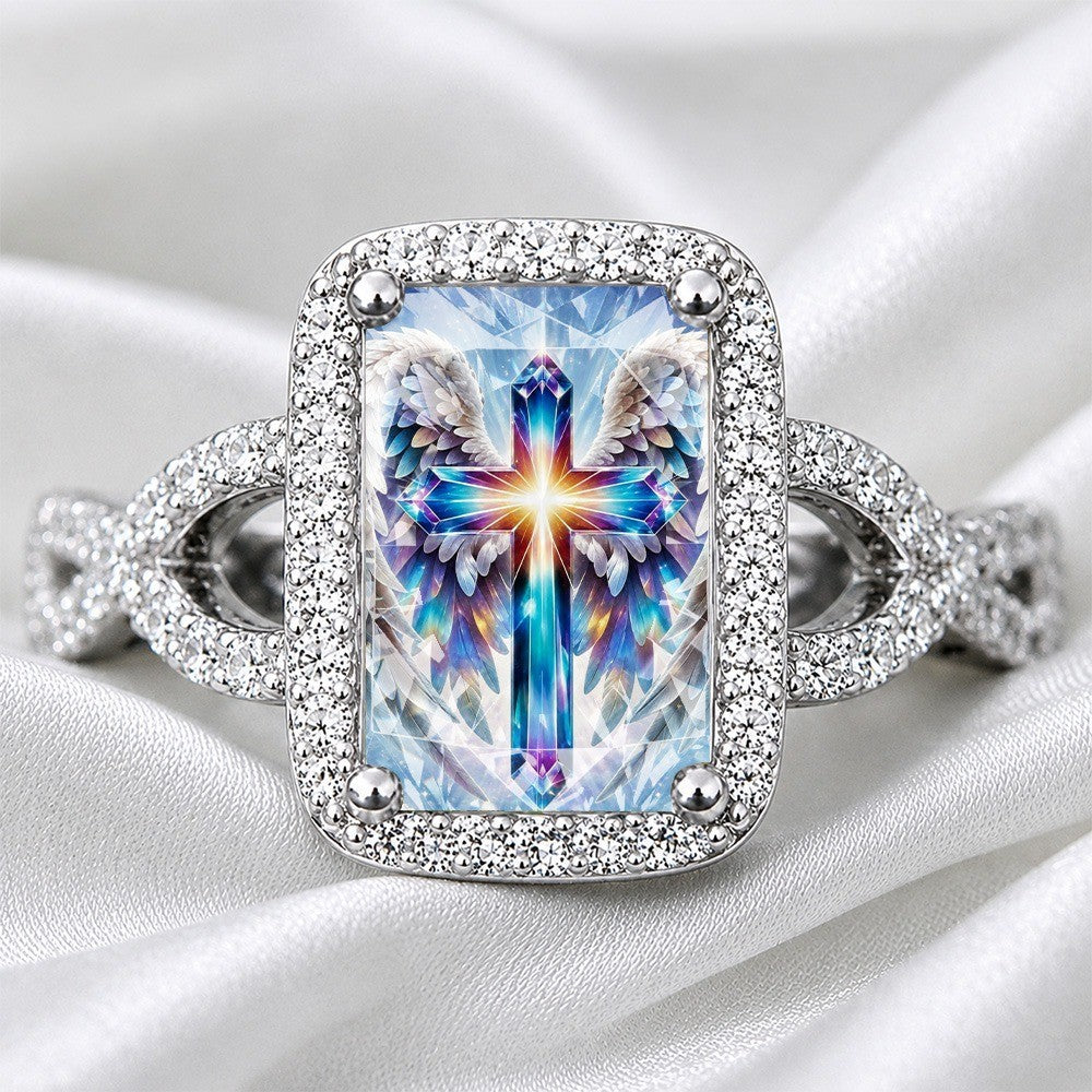 Winged Cross Square Ring