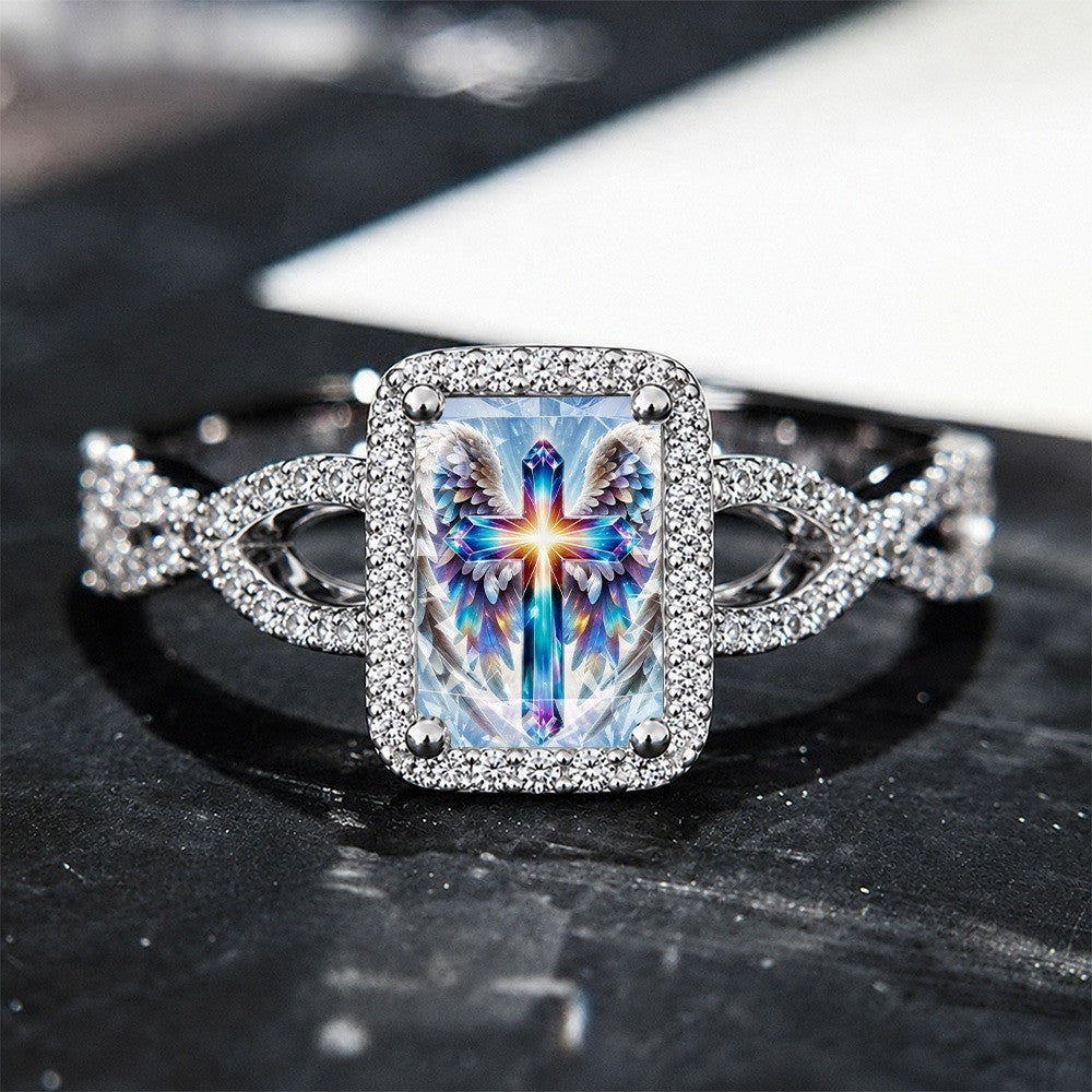Winged Cross Square Ring