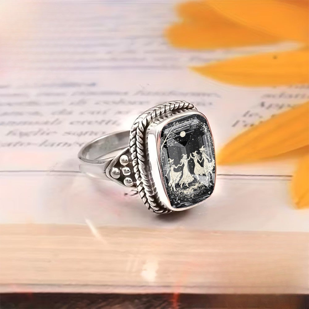 Black Square Dancing Figures Ring