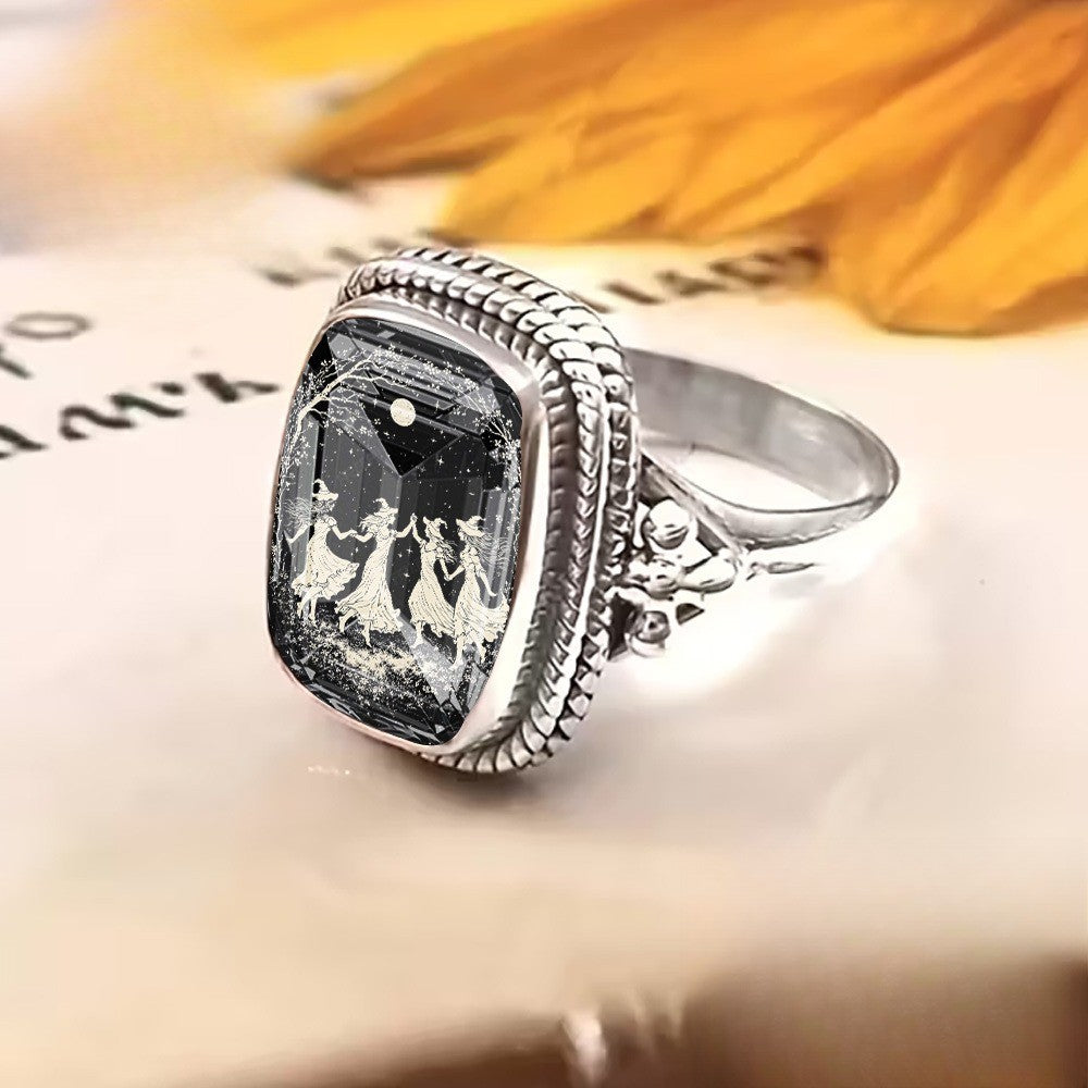 Black Square Dancing Figures Ring