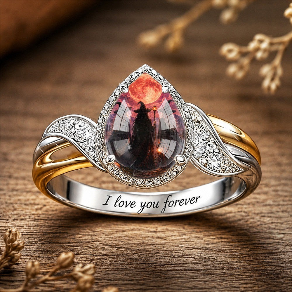 Witch Silhouette Teardrop Ring