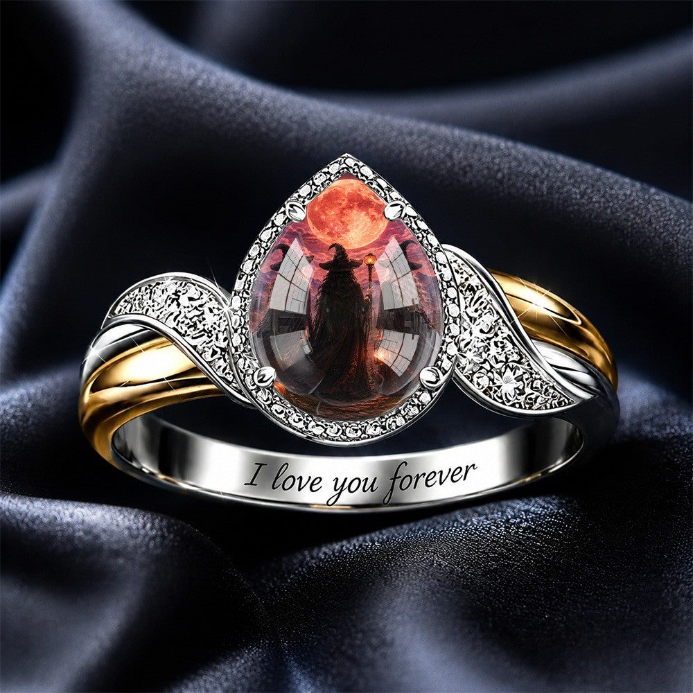 Witch Silhouette Teardrop Ring