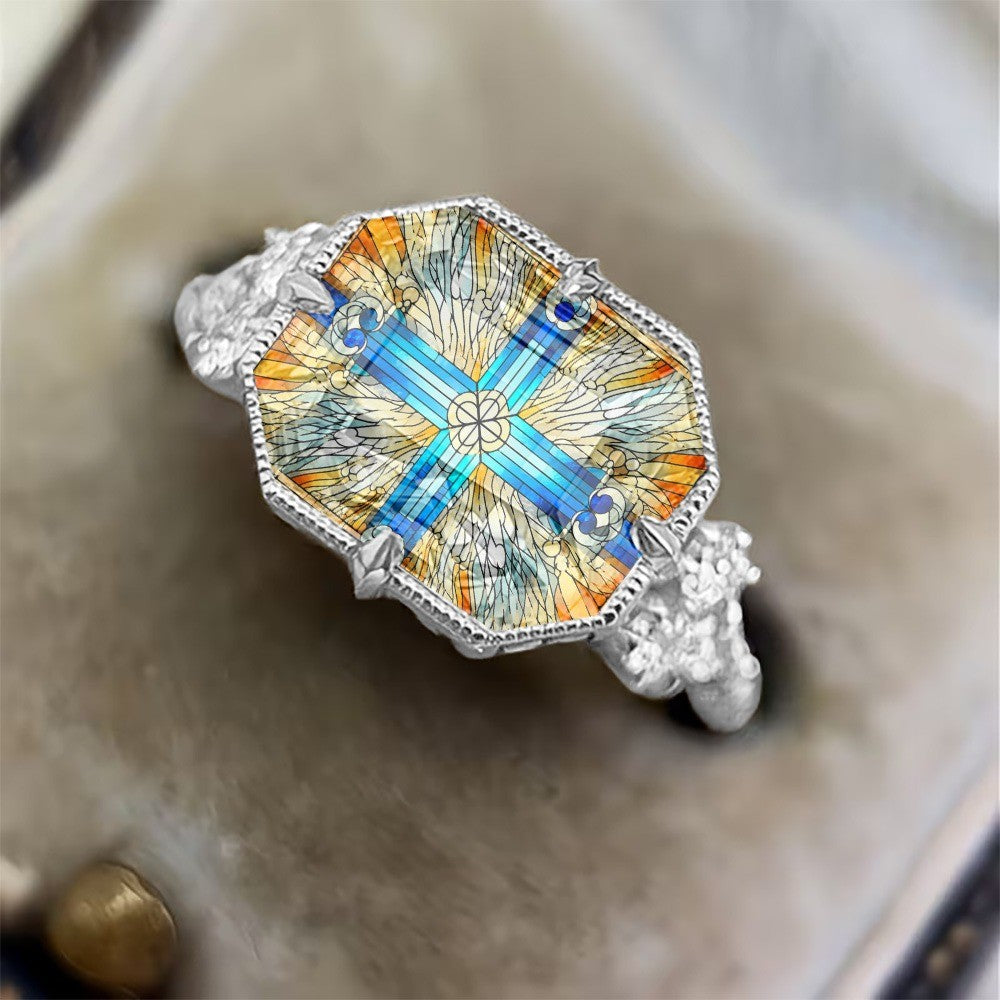 Stained Glass Hexagon Ring
