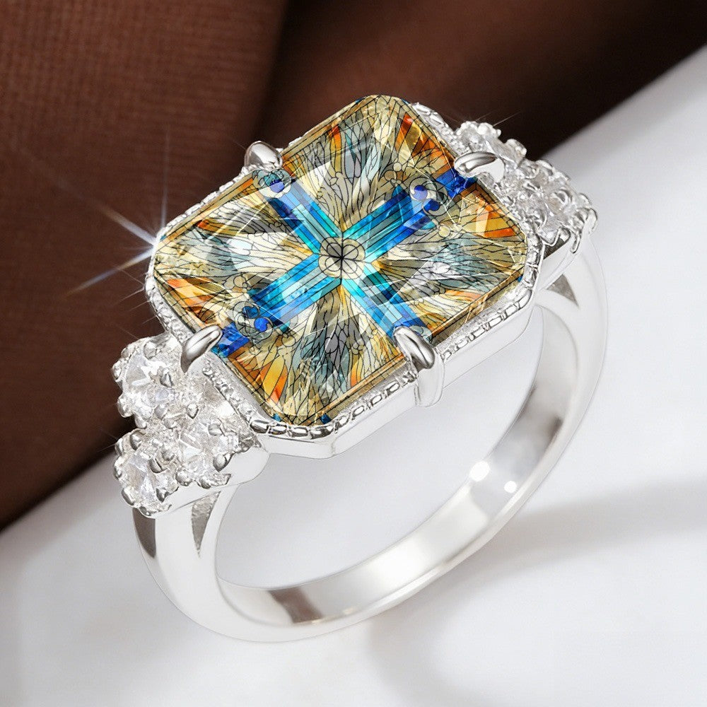 Stained Glass Hexagon Ring