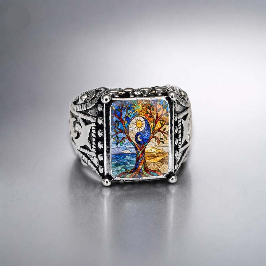 Tree of Life Yin Yang Ring
