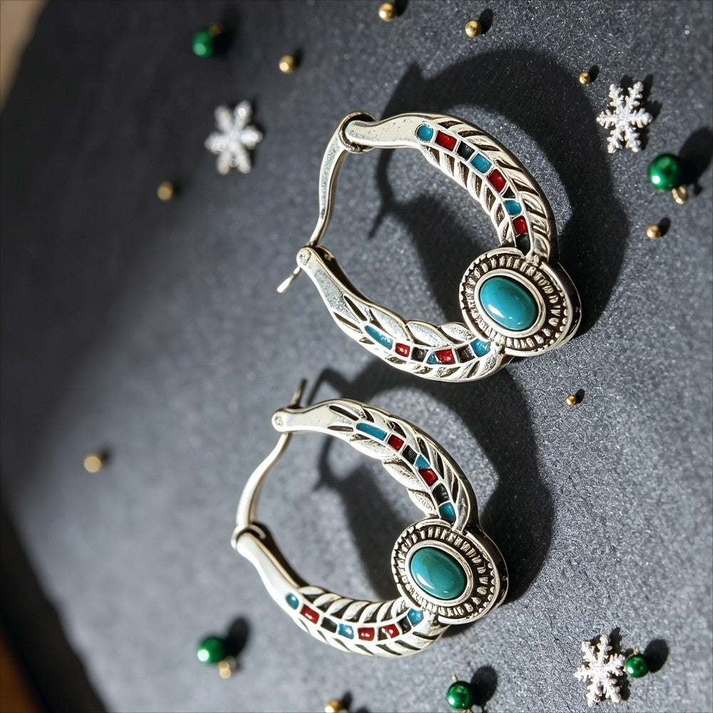 Turquoise Vine Hoop Earrings