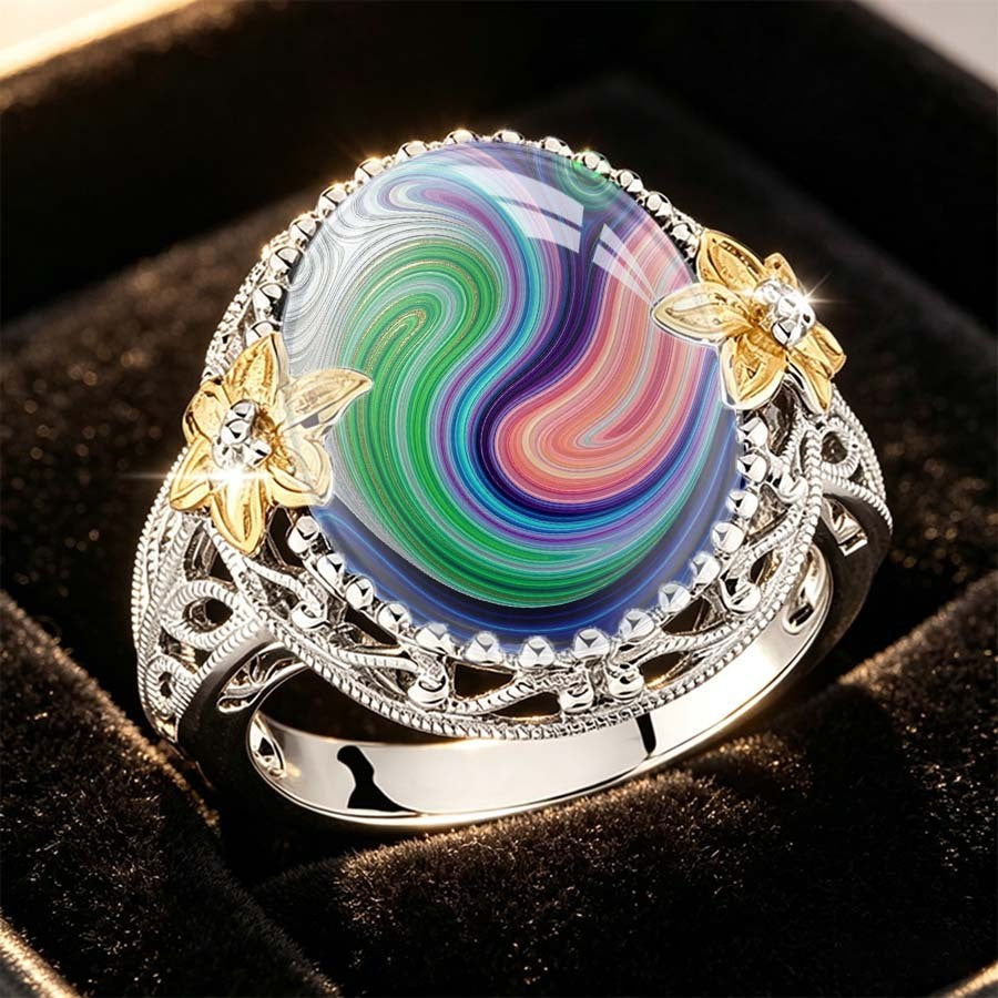 Rainbow Swirl Floral Ring