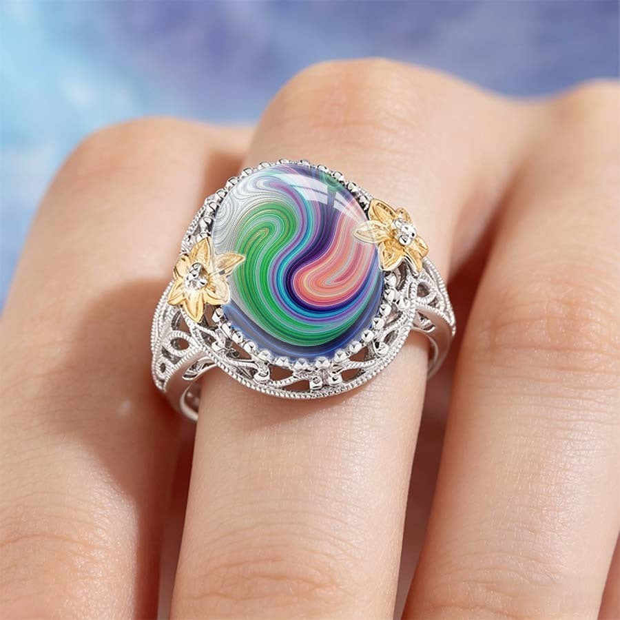 Rainbow Swirl Floral Ring